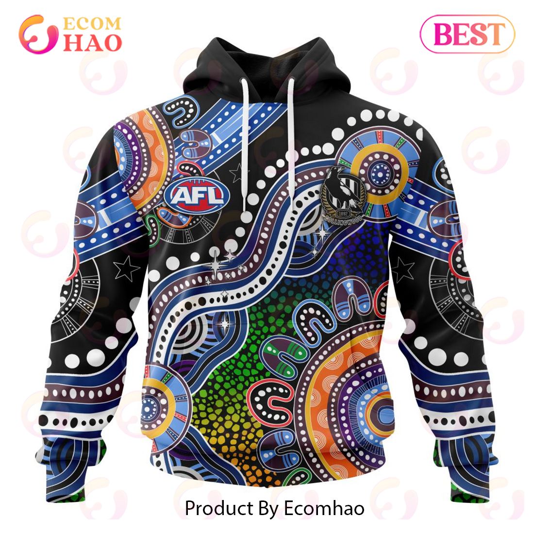 AFL Collingwood Magpies Custom Name Number Special Indigenous Pullover Hoodie AFL Collingwood Magpies Custom Name Number Special Indigenous Pullover Hoodie