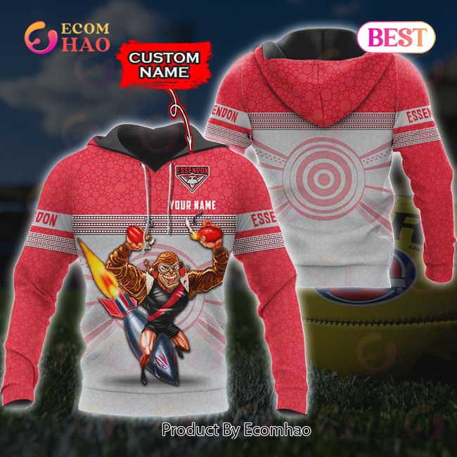 AFL Essendon Bombers Custom Name Mascot Pullover Hoodie AFL Essendon Bombers Custom Name Mascot Pullover Hoodie