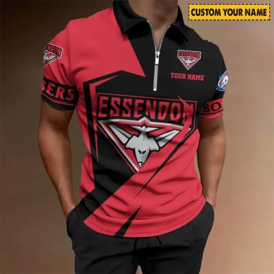 AFL Essendon Bombers Custom Name Special Edition Zipper Polo Shirt