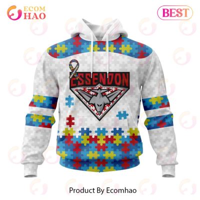 AFL Essendon Bombers Custom Name Number Autism Awareness Pullover Hoodie