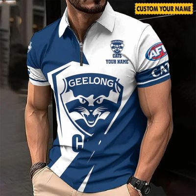 AFL Geelong Cats Custom Name Special Edition Zipper Polo Shirt