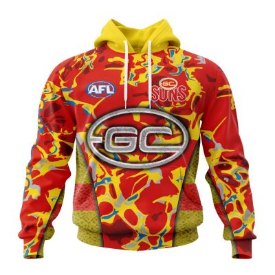 AFL Gold Coast Suns Custom Name Number Camo Morden Art Style Pullover Hoodie
