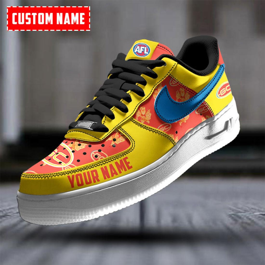 AFL Gold Coast Suns Custom Name Special Edition Air Force 1 Sneakers AFL Gold Coast Suns Custom Name Special Edition Air Force 1 Sneakers
