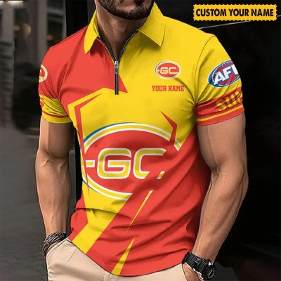 AFL Gold Coast Suns Custom Name Special Edition Zipper Polo Shirt