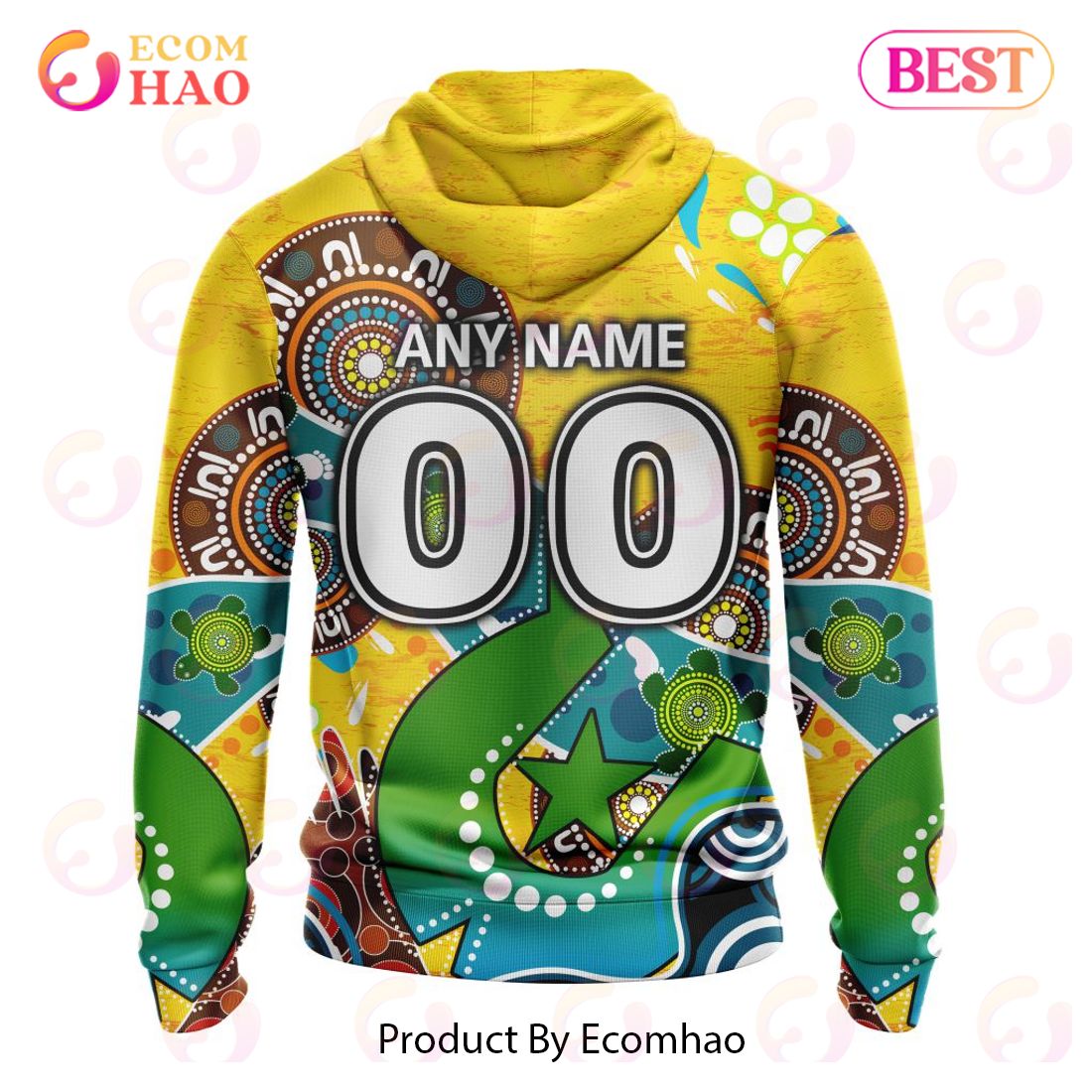 AFL Gold Coast Suns Custom Name Number Special Design NAIDOC Pullover Hoodie AFL Gold Coast Suns Custom Name Number Special Design NAIDOC Pullover Hoodie