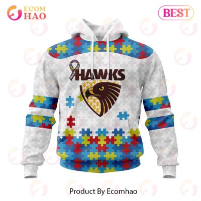 AFL Hawthorn Hawks Custom Name Number Autism Awareness Pullover Hoodie
