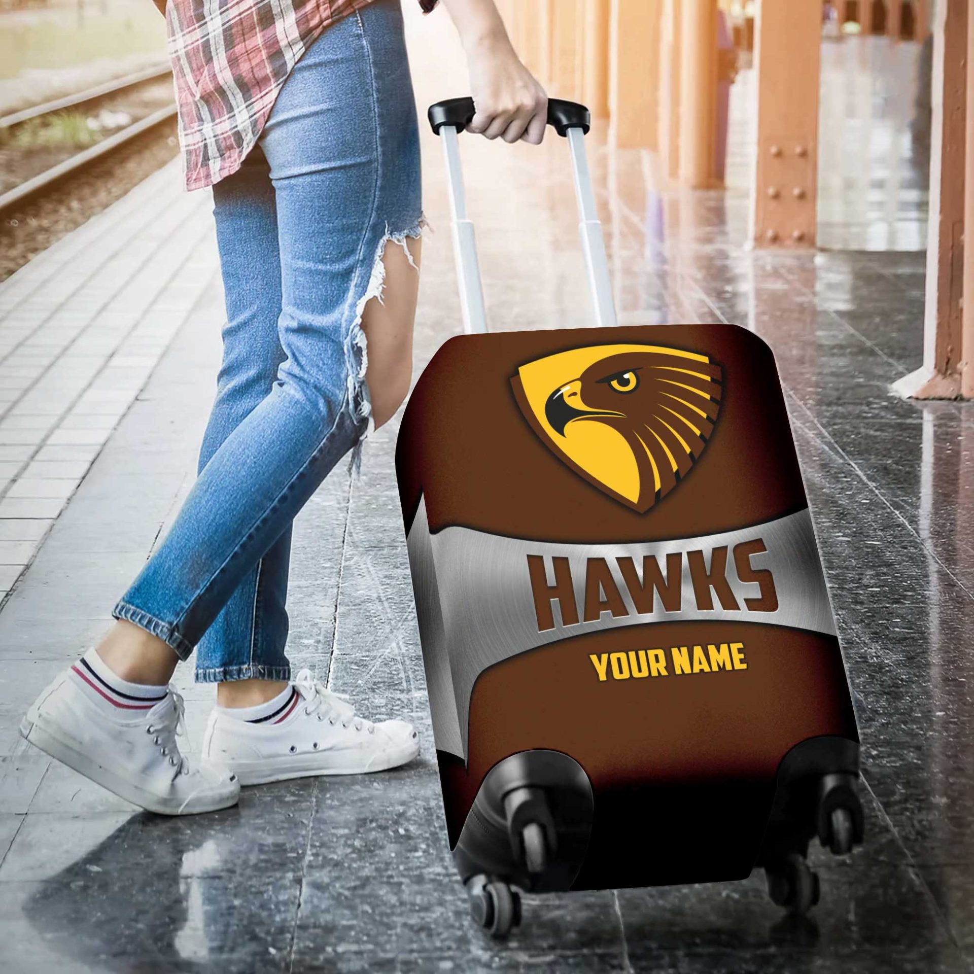 AFL Hawthorn Hawks Custom Name Gift For Fans Luggage Cover AFL Hawthorn Hawks Custom Name Gift For Fans Luggage Cover