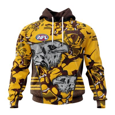 AFL Hawthorn Hawks Custom Name Number Camo Morden Art Style Pullover Hoodie