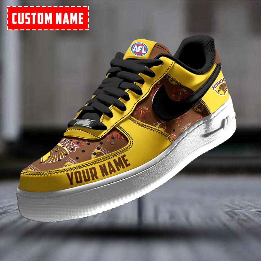 AFL Hawthorn Hawks Custom Name Special Edition Air Force 1 Sneakers AFL Hawthorn Hawks Custom Name Special Edition Air Force 1 Sneakers