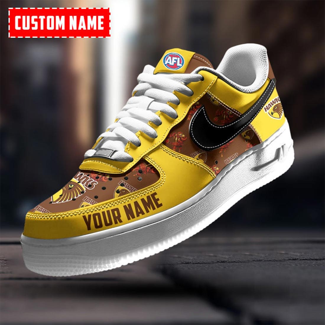 AFL Hawthorn Hawks Custom Name Special Edition Air Force 1 Sneakers AFL Hawthorn Hawks Custom Name Special Edition Air Force 1 Sneakers