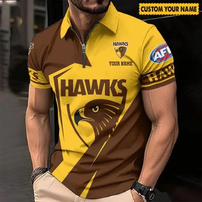AFL Hawthorn Hawks Custom Name Special Edition Zipper Polo Shirt