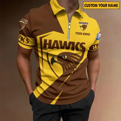 AFL Hawthorn Hawks Custom Name Special Edition Zipper Polo Shirt
