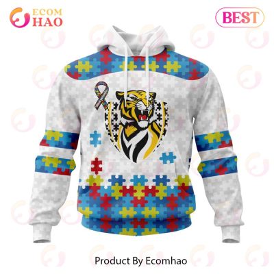 AFL Richmond Tigers Custom Name Number Autism Awareness Pullover Hoodie