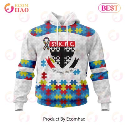 AFL St Kilda Saints Custom Name Number Autism Awareness Pullover Hoodie