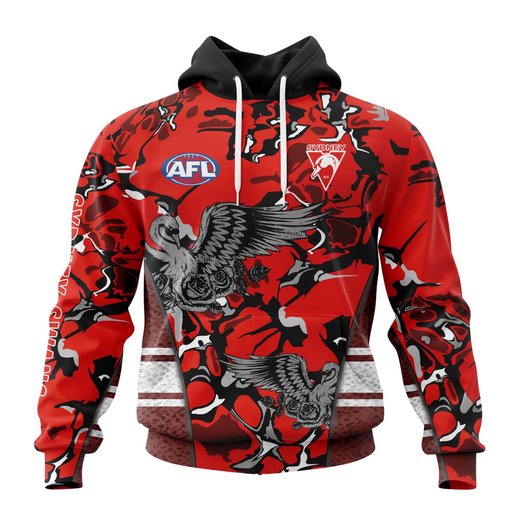 AFL Sydney Swans Custom Name Number Camo Morden Art Style Pullover Hoodie AFL Sydney Swans Custom Name Number Camo Morden Art Style Pullover Hoodie