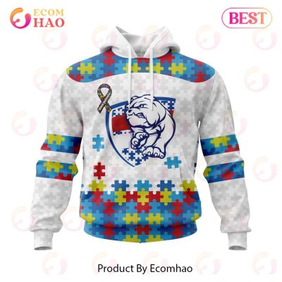 AFL Western Bulldogs Custom Name Number Autism Awareness Pullover Hoodie