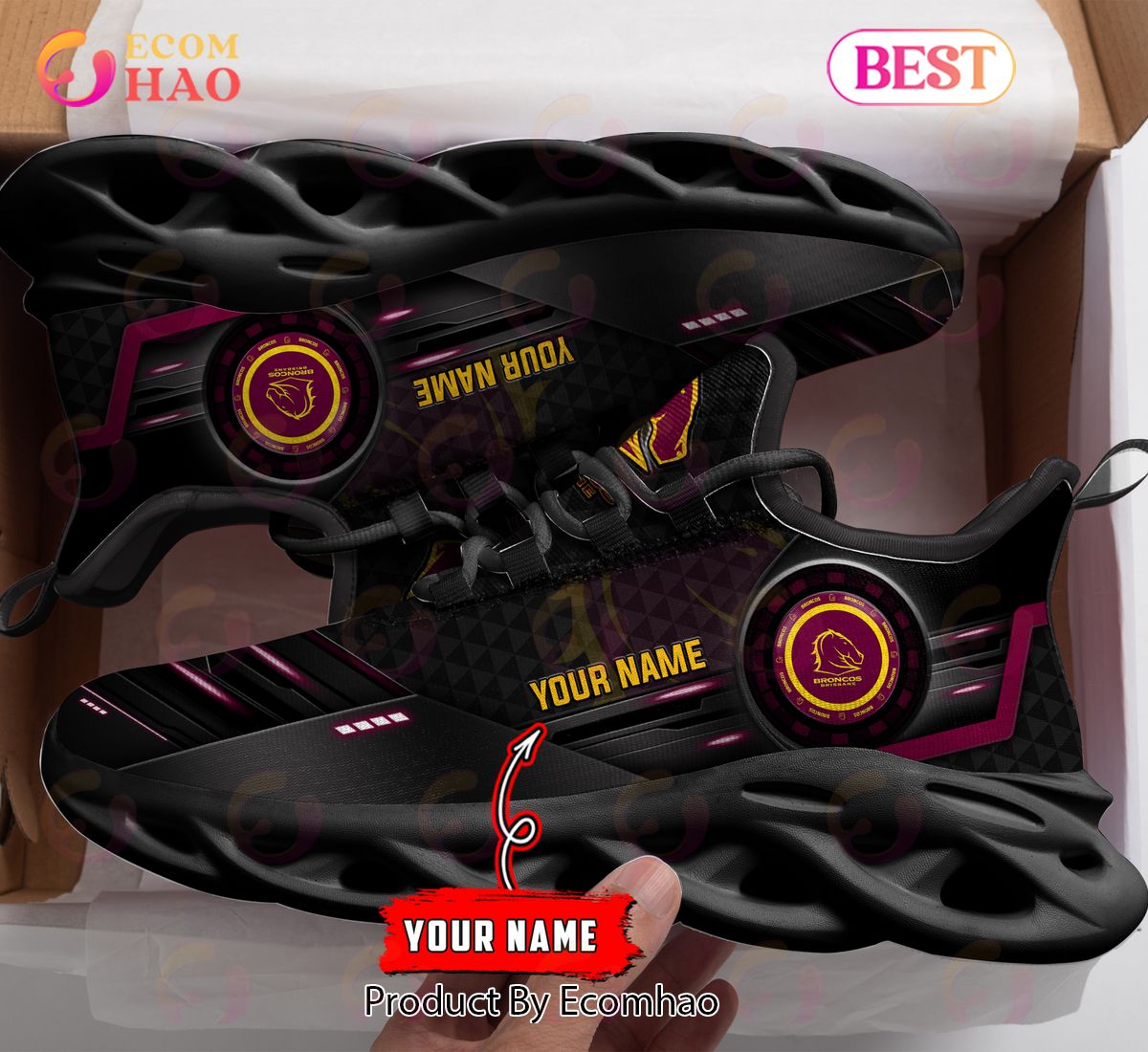 NRL Brisbane Broncos Custom Name 2023 New Max Soul Shoes V1 NRL Brisbane Broncos Custom Name 2023 New Max Soul Shoes V1