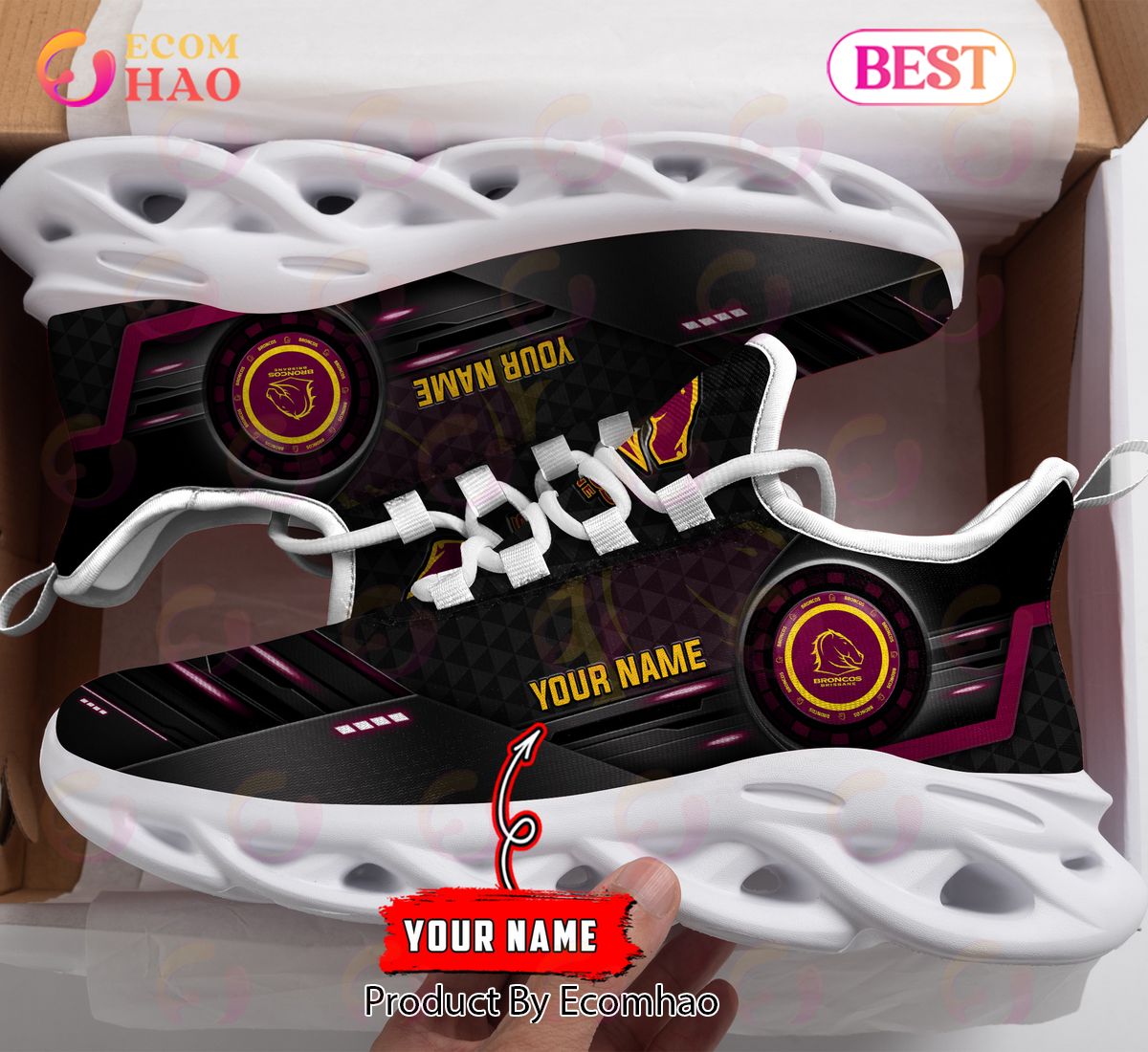 NRL Brisbane Broncos Custom Name 2023 New Max Soul Shoes V1 NRL Brisbane Broncos Custom Name 2023 New Max Soul Shoes V1
