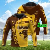 AFL Hawthorn Hawks Custom Name Brown Gold Pullover Hoodie
