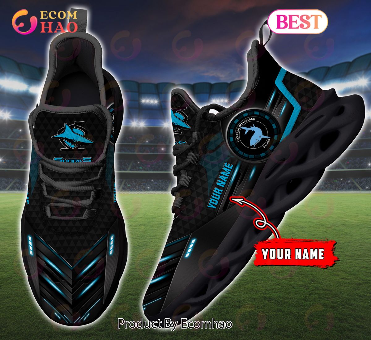 NRL Cronulla-Sutherland Sharks Custom Name New Hot 2023 Max Soul Shoes V1 NRL Cronulla-Sutherland Sharks Custom Name New Hot 2023 Max Soul Shoes V1