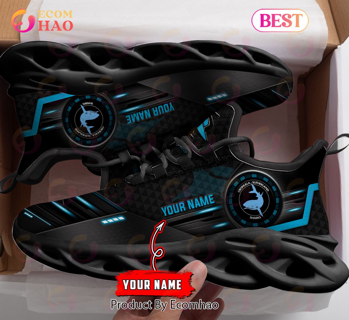 NRL Cronulla-Sutherland Sharks Custom Name New Hot 2023 Max Soul Shoes V1 NRL Cronulla-Sutherland Sharks Custom Name New Hot 2023 Max Soul Shoes V1