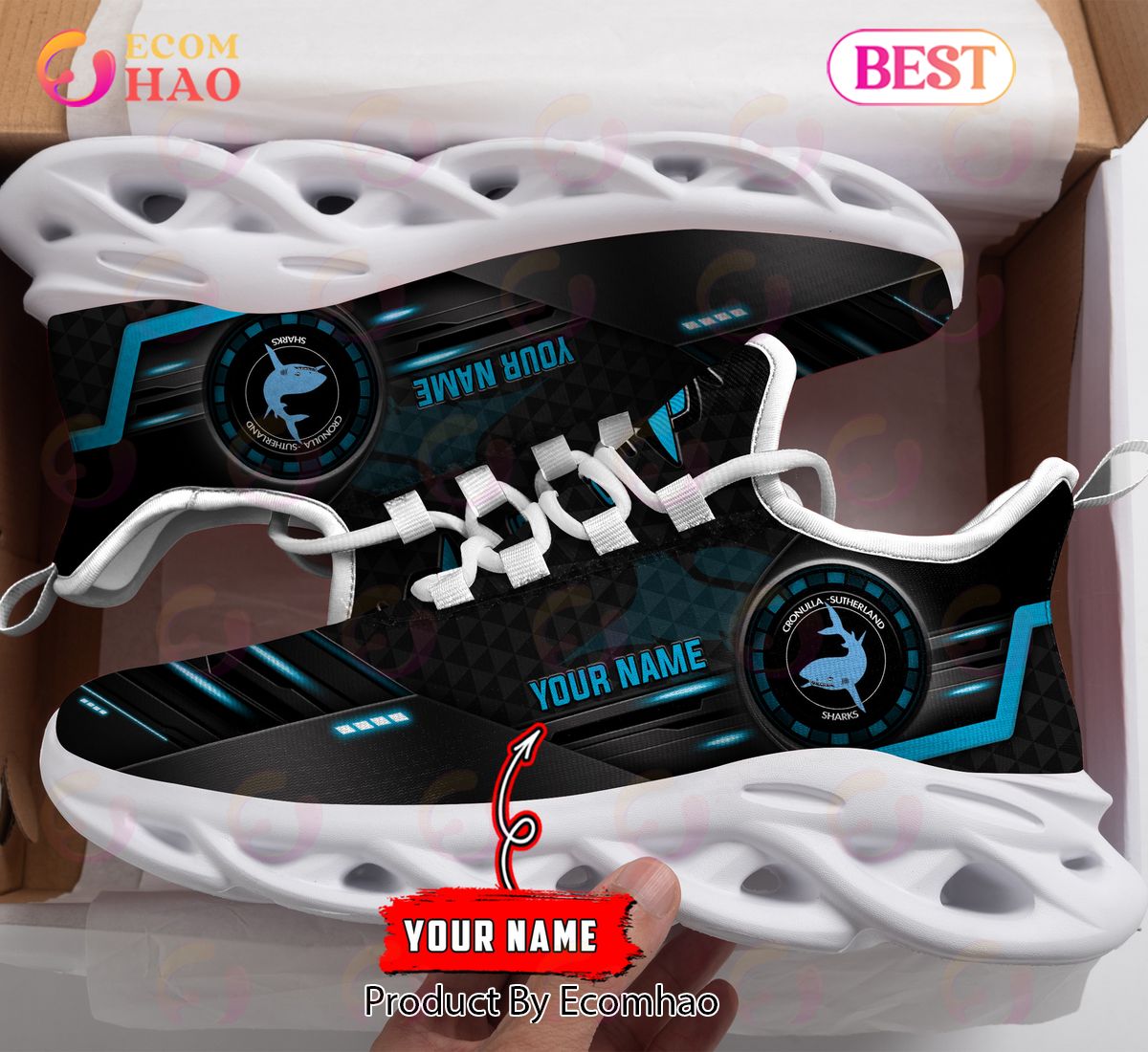 NRL Cronulla-Sutherland Sharks Custom Name New Hot 2023 Max Soul Shoes V1 NRL Cronulla-Sutherland Sharks Custom Name New Hot 2023 Max Soul Shoes V1