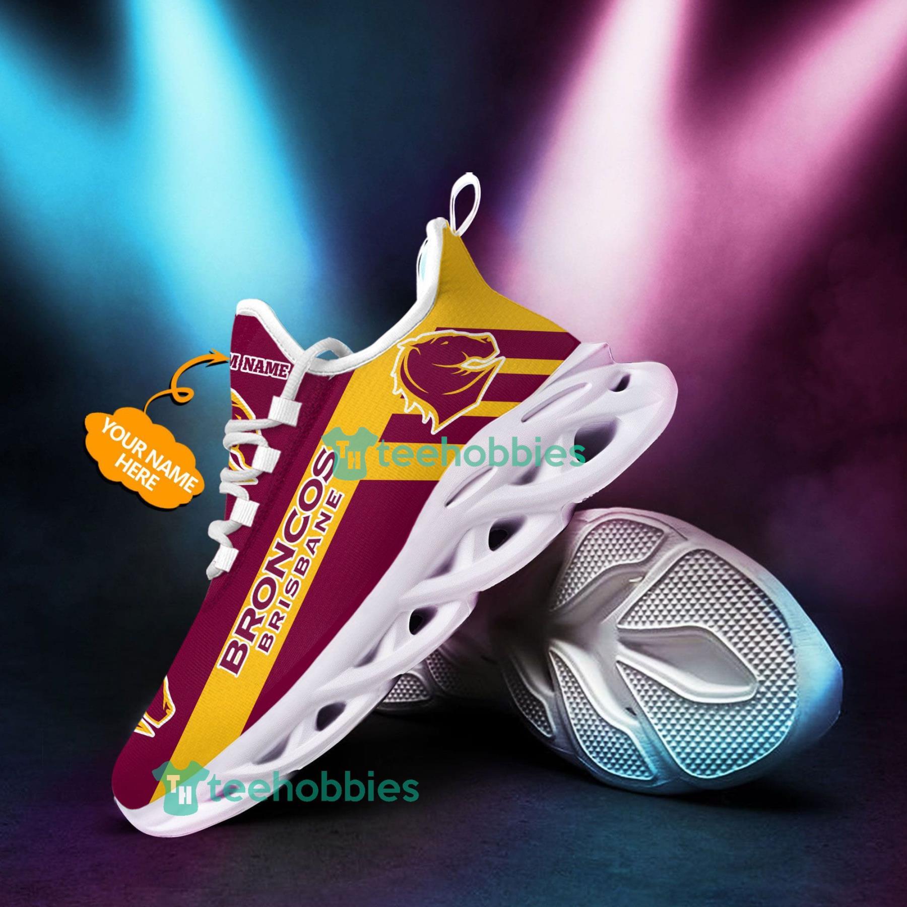 NRL Brisbane Broncos Custom Name Maroon Gold Max Soul Shoes V2 NRL Brisbane Broncos Custom Name Maroon Gold Max Soul Shoes V2