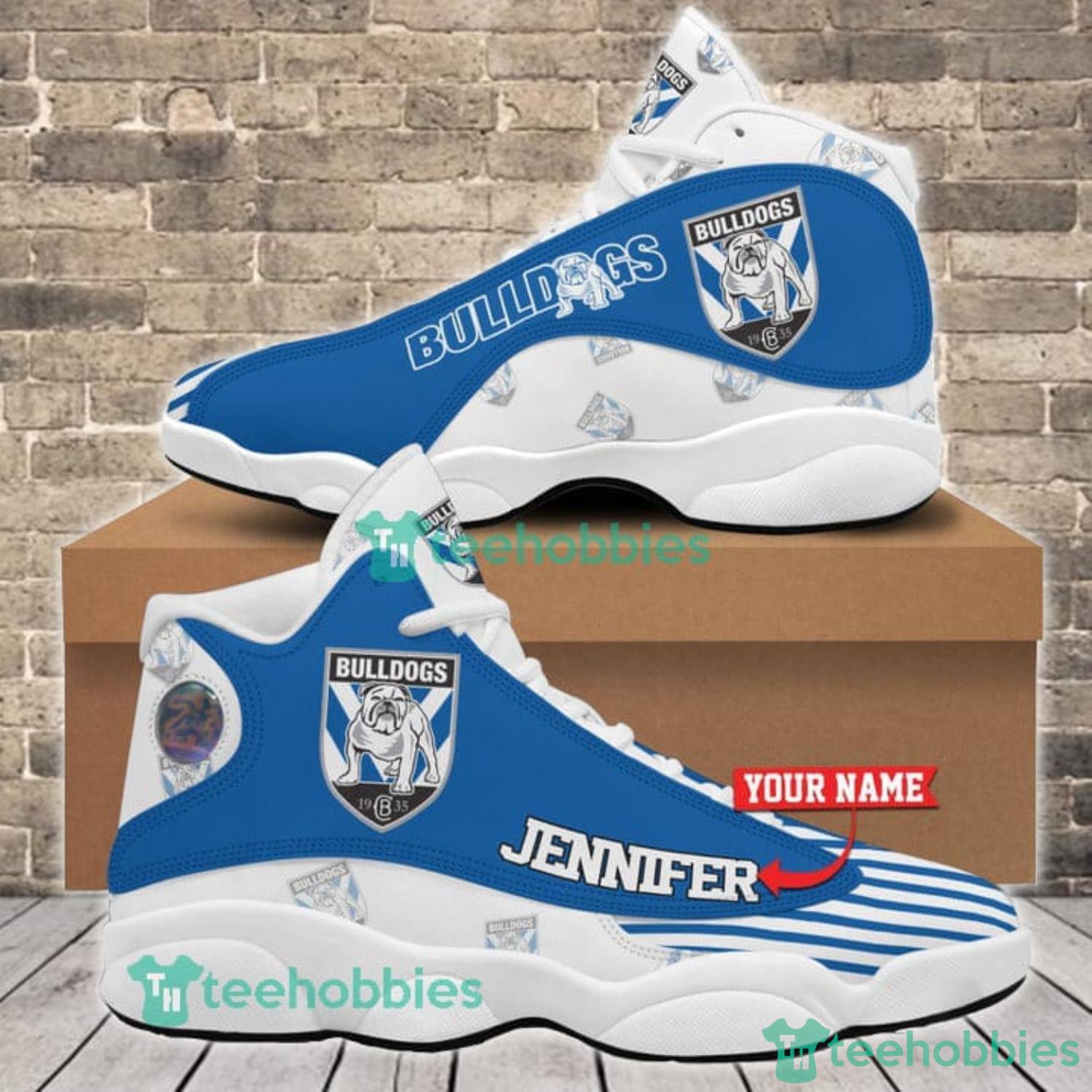 NRL Canterbury-Bankstown Bulldogs Custom Name Striped Air Jordan 13 Shoes NRL Canterbury-Bankstown Bulldogs Custom Name Striped Air Jordan 13 Shoes
