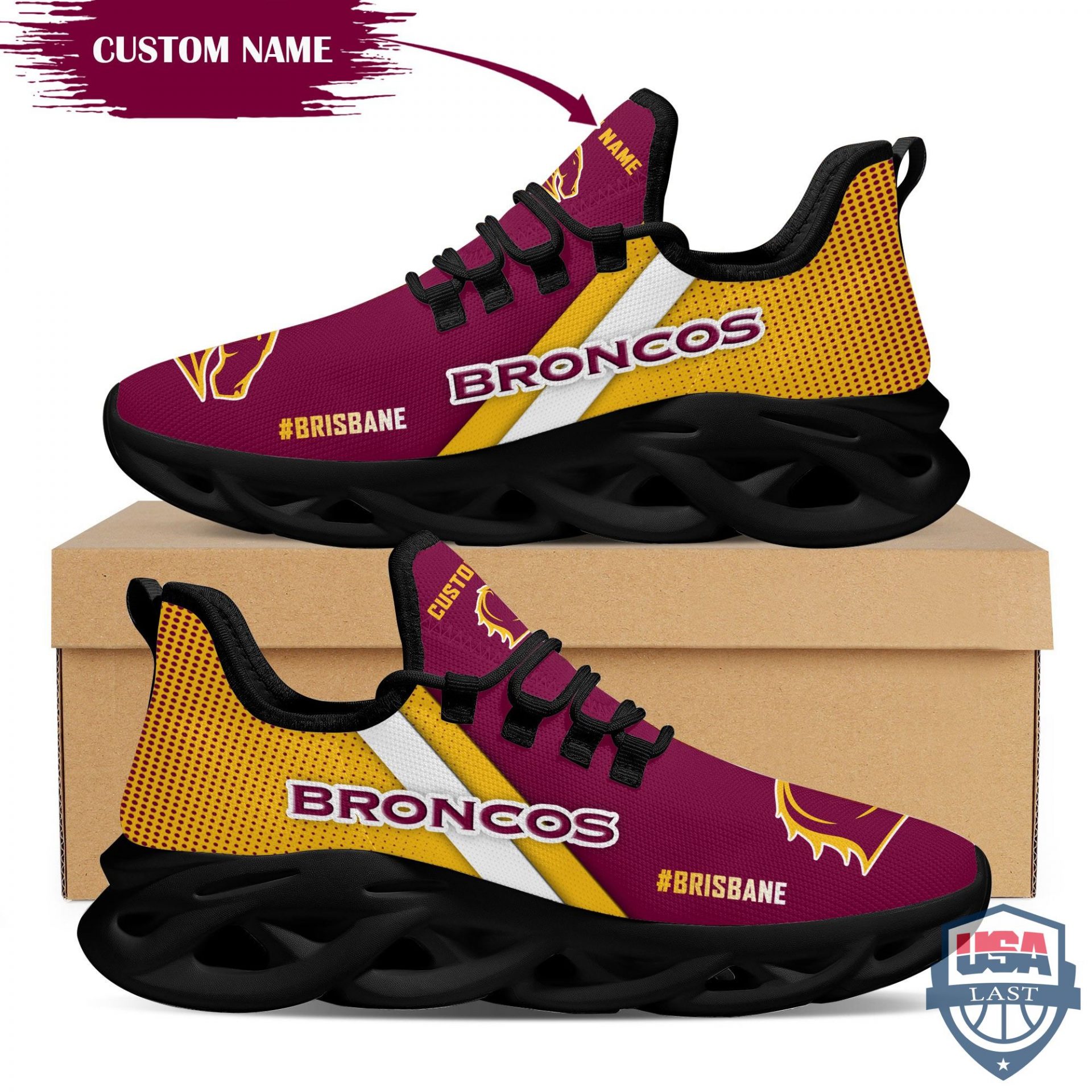 NRL Brisbane Broncos Custom Name Max Soul Shoes NRL Brisbane Broncos Custom Name Max Soul Shoes