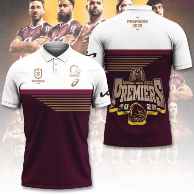 Brisbane Broncos 2025 Premiership White Brown POLO shirt
