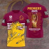 Brisbane Broncos 2025 Premiership Broncos Team 2025 and Retro Style 3D Apparel