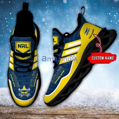 NRL North Queensland Cowboys Custom Name Blue Yellow Max Soul Shoes