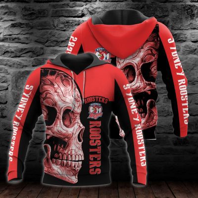 NRL Sydney Roosters Custom Name Skull Pullover Hoodie