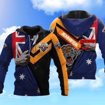 NRL Wests Tigers Custom Name Australian Flag Pullover Hoodie