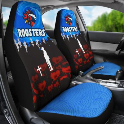 NRL Sydney Roosters ANZAC Day Poppy Flower Car Seat Covers