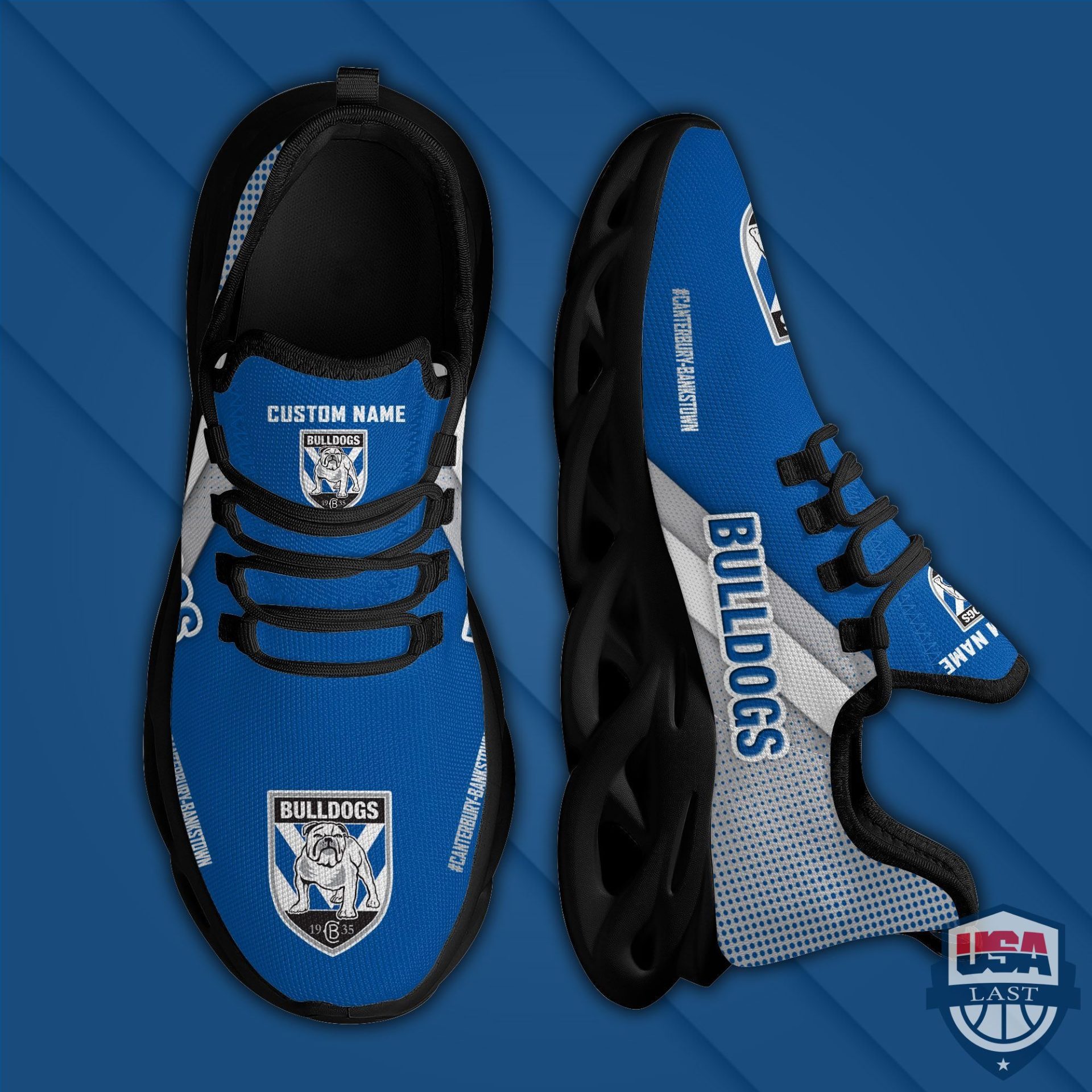 NRL Canterbury-Bankstown Bulldogs Custom Name Blue White Max Soul Shoes NRL Canterbury-Bankstown Bulldogs Custom Name Blue White Max Soul Shoes