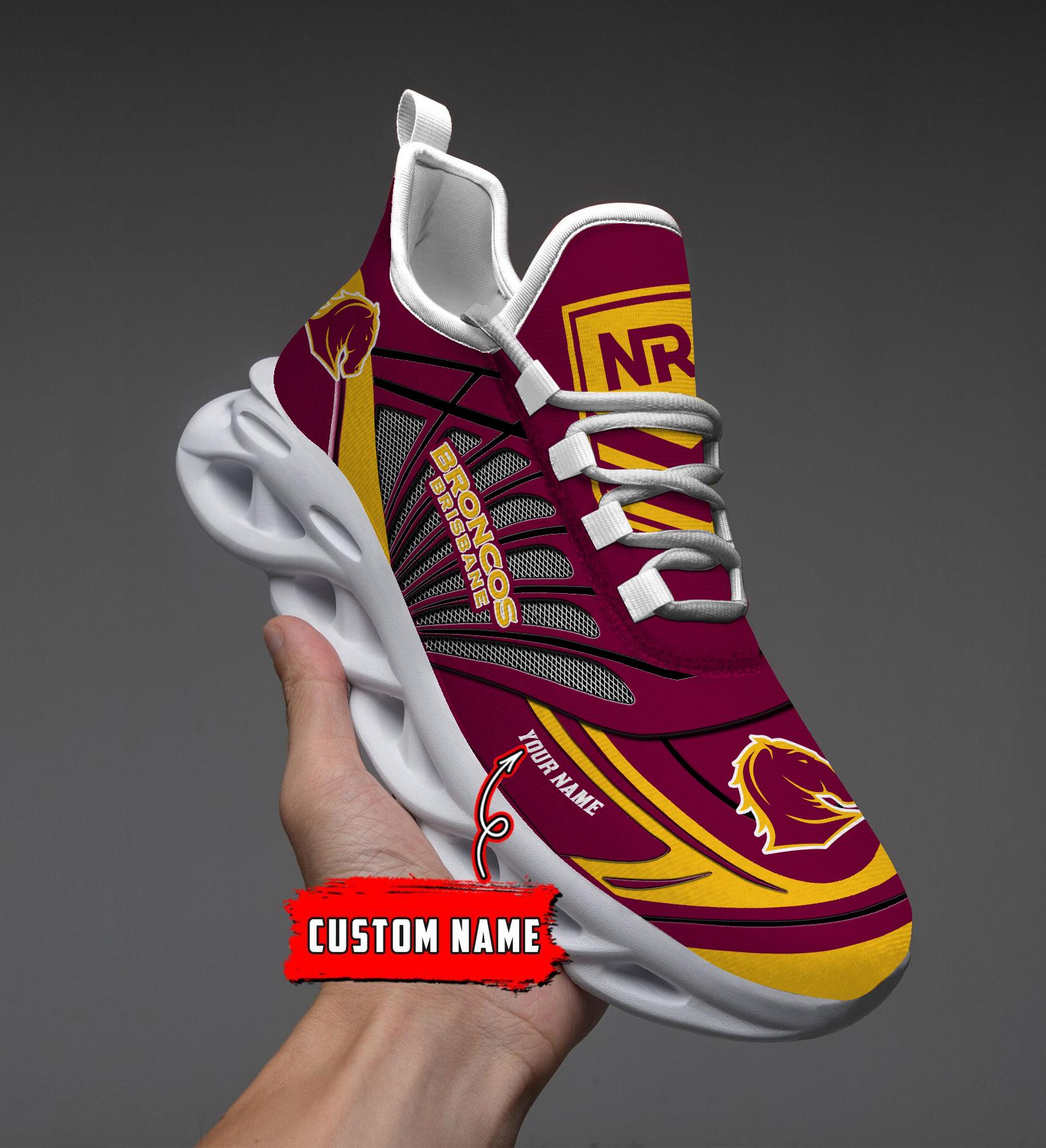 NRL Brisbane Broncos Custom Name Maroon Gold Max Soul Shoes V3 NRL Brisbane Broncos Custom Name Maroon Gold Max Soul Shoes V3