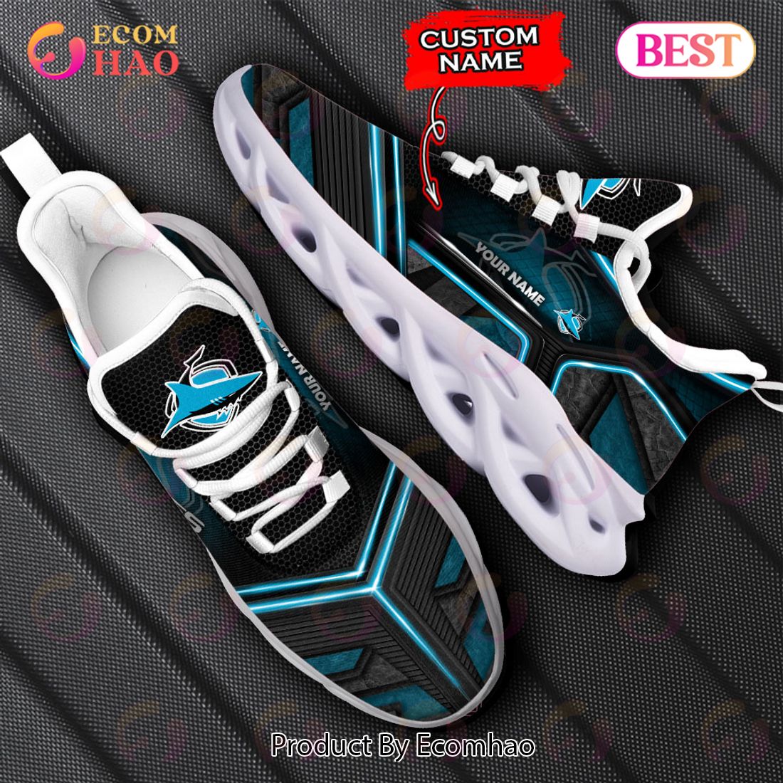 NRL Cronulla-Sutherland Sharks Custom Name New Hot 2023 Max Soul Shoes V2 NRL Cronulla-Sutherland Sharks Custom Name New Hot 2023 Max Soul Shoes V2