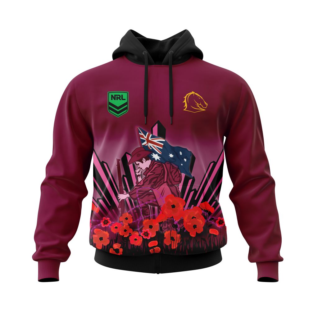 NRL Brisbane Broncos Custom Name Number 2022 ANZAC Jersey Concepts Pullover Hoodie NRL Brisbane Broncos Custom Name Number 2022 ANZAC Jersey Concepts Pullover Hoodie