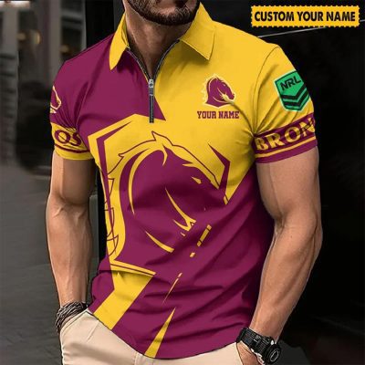 NRL Brisbane Broncos Custom Name Special Edition Zipper Polo Shirt