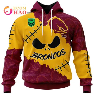NRL Brisbane Broncos Custom Name Number Halloween Pullover Hoodie