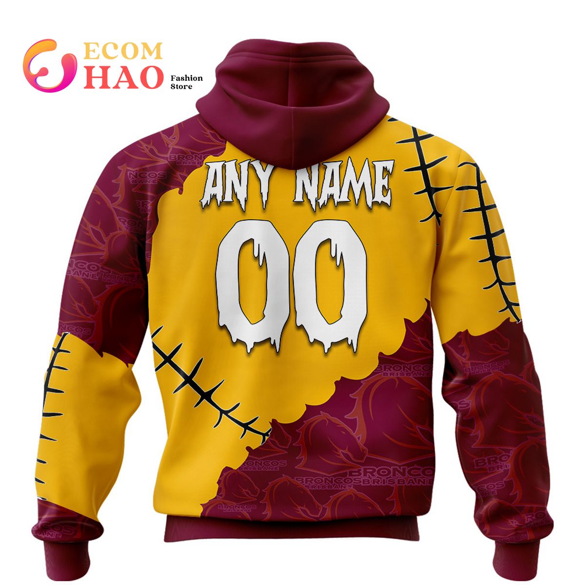 NRL Brisbane Broncos Custom Name Number Halloween Pullover Hoodie NRL Brisbane Broncos Custom Name Number Halloween Pullover Hoodie