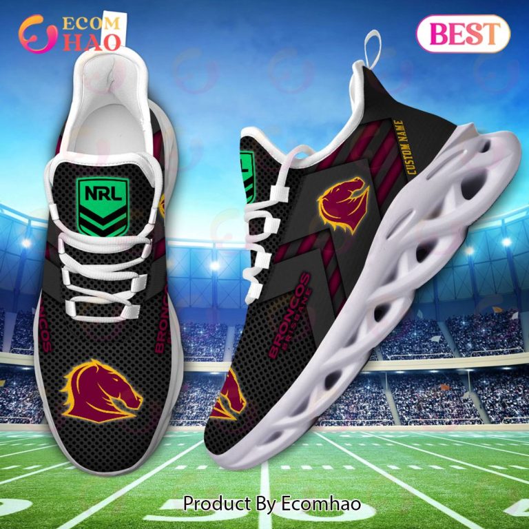 NRL Brisbane Broncos Custom Name Black Max Soul Shoes NRL Brisbane Broncos Custom Name Black Max Soul Shoes