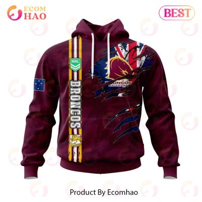 NRL Brisbane Broncos Custom Name Number Scratch Pullover Hoodie V3