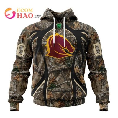 NRL Brisbane Broncos Custom Name Number Camo Pullover Hoodie V2
