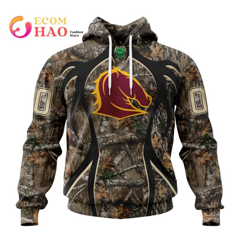 NRL Brisbane Broncos Custom Name Number Camo Pullover Hoodie V2 NRL Brisbane Broncos Custom Name Number Camo Pullover Hoodie V2