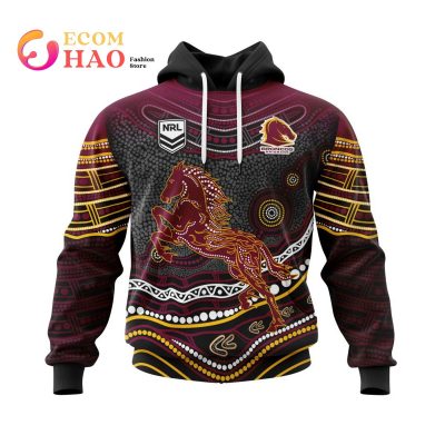 NRL Brisbane Broncos Custom Name Number Indigenous Mascot Pullover Hoodie
