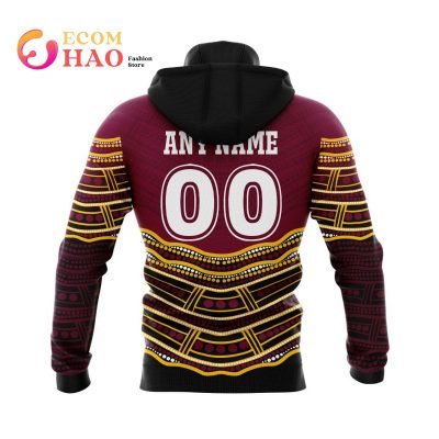 NRL Brisbane Broncos Custom Name Number Indigenous Mascot Pullover Hoodie