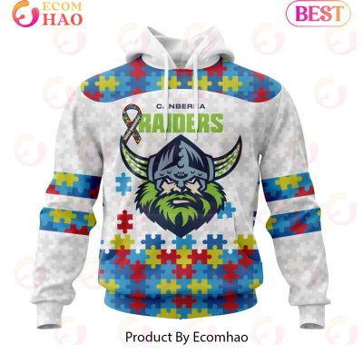 NRL Canberra Raiders Custom Name Number Autism Awareness Pullover Hoodie