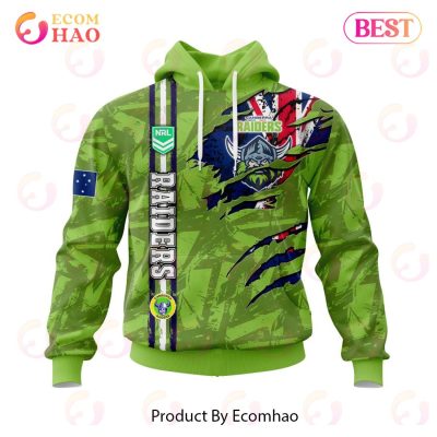 NRL Canberra Raiders Custom Name Number Flag Scratch Pullover Hoodie